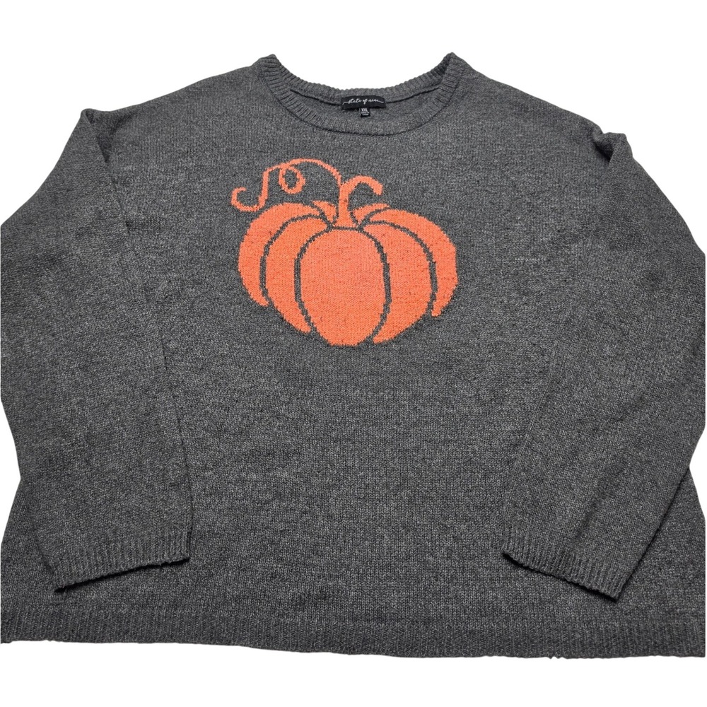 State of Mine Womens XXL Gray Pumpkin Intarsia Knit Sweater Recycled Polyester